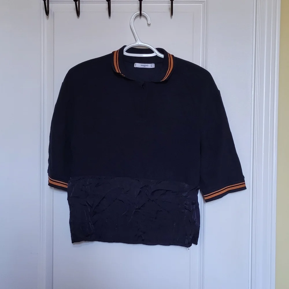 Mango golf shirt pull over top short sleeve dark blue preppy sporty size XS - Picture 7 of 15